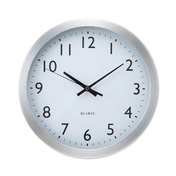 Universal Brushed Aluminum Wall Clock, 12" dia, Silver Case, 1 AA (sold sep) UNV10425